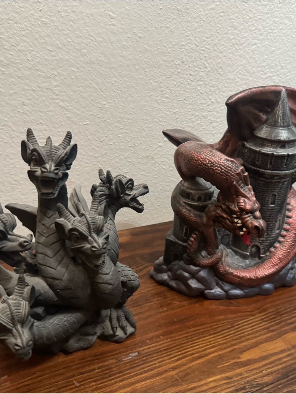 Decorative Dragon Statue - Red and Gray Fantasy Castle Accent